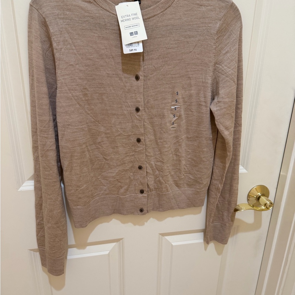 Uniqlo Merino Wool Cardigan in Tan